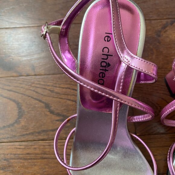 Size 7-8 pinkish purplish Metallic Strappy sandal Heels - Picture 7 of 8